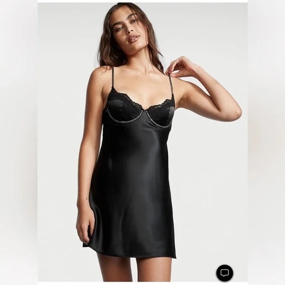 Victoria's Secret Dresses & Skirts - Victorias Secret Satin & Lace Embellished Cupped Mini Slip